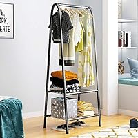 Oureong Coat Rack Minimalist Heavy Duty Metal Clothes Rail Stand with Hanging Rail and 2 Tier Lower Storage Shelf for Boxes Shoes Hat Hanger Garment Storage Holder (Color : Black, Size : 60×38×152cm)