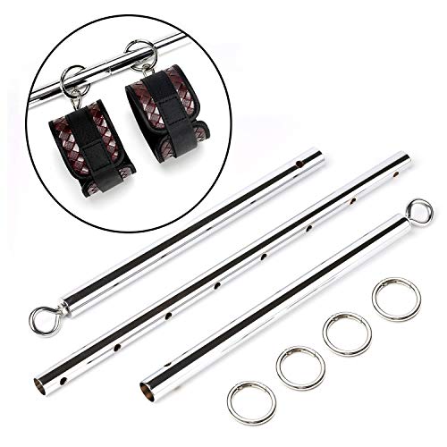 exreizst Adjustable Silver Spreader Bar Set with Leather Straps Set Sports Training (Silver 1)