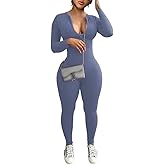 Mrskoala Women Long Sleeve Bodycon Jumpsuit One Piece Zip Up Romper