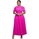 AOMEI Casual Church Dresses for Women 2026 Summer Pleated Short Sleeve Round Neck Dragonfly Spring Maxi Dress