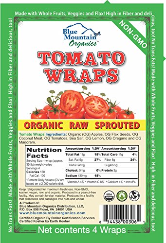 Blue Mountain Organics, Raw, Vegan, Paleo, Tomato Wraps (4 wraps), 5.5oz (156 g)