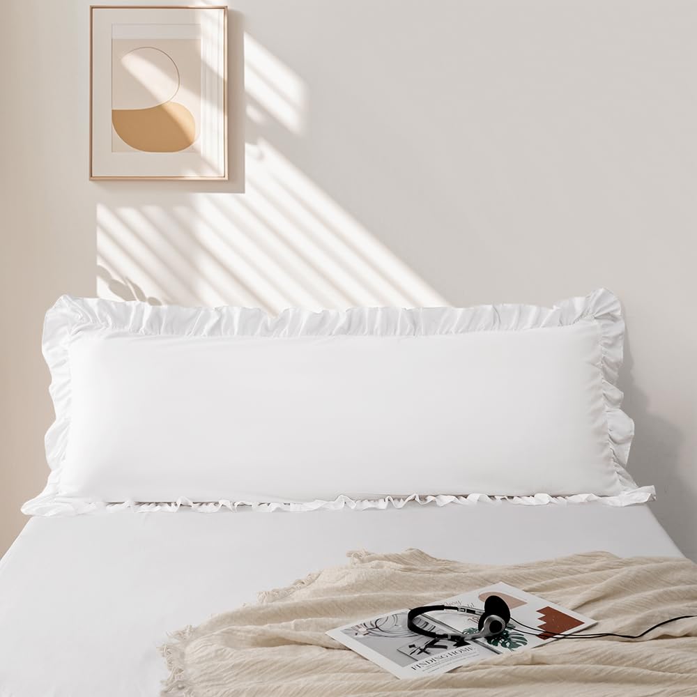 Photo 1 of 1 Piece Body Pillowcase 20x54 Inches, Microfiber White Ruffle Pillowcases, Soft Breathable and Non Shrinking Envelope Body Pillow Case