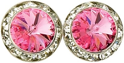 15mm Pierced Earrings With Swarovski Crystals,RU027LSI,Light Siam,One-Size