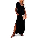 Dokotoo Summer Dresses for Women 2026 Casual Maxi Dress V Neck Cap Sleeve Long Sundress with Pockets Beach Vacation