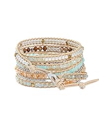 Plumiss Women Boho 5 Wraps Handmade Beaded Statement Stainless Steel Chain Bracelet Jewelry