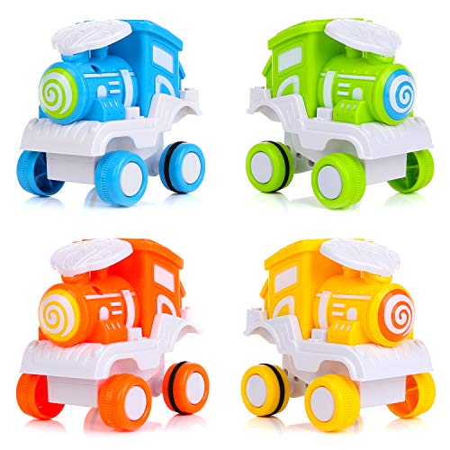 BBLIKE Toddler Car Toys, 4 Packs Early Educational Toddler Baby Toy Train Set, Friction Powered Push and Go Cars for 1 2 3 Year Old Boys & Girls Gift