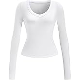 winkbay Women's Long Sleeve Fitted Tops Dressy Casual Deep V Neck Basic T Shirts