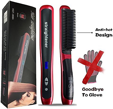 Hair Straightening Brush, Ceramic Heater PTC Hair Straightener Brush Digital LCD display Hair Brush 5 Seconds Straighten Hair Flat Iron 30 Seconds Faster Heating Women's Hair Straightener(LCD Display)