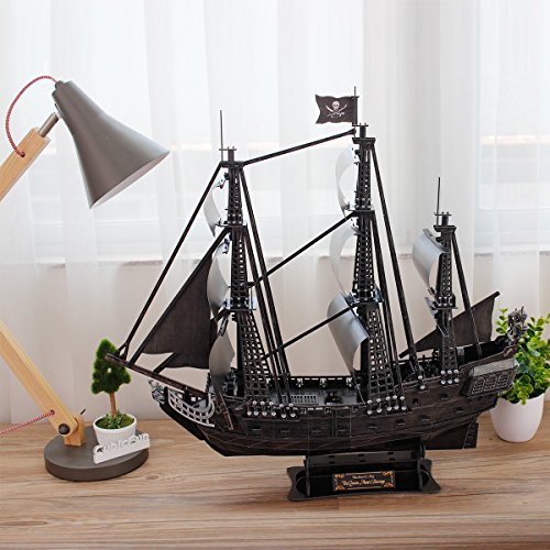 CubicFun L520h Queen Anne's Revenge Pirate Ship Model Kit (with LEDs) 3d Puzzle, Large 340 Pcs