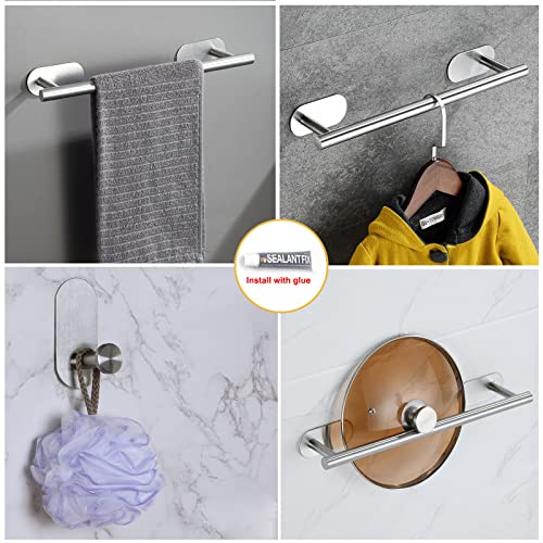 Linyoish 7-Pieces Keine Bohrbadzubehör Set Edelstahl-Handtuchstange, Robenhaken, Handtuchring, Kleberhaken, Rasiererhalter (Silber)
