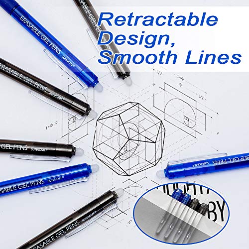 sunacme Erasable Gel Pens, Retractable Clicker Fine Point Gel Pen