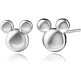 White Gold Plated S925 Sterling Silver Mouse Stud Earrings Sparkling Cute Animal Jewelry for Daughter Mom Wife Girlfriend Birthday Party