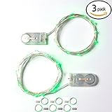 RTGS 2 Sets 15 Green Color Micro LED String Lights Battery Operated on 6 Feet Silver Wire (3)