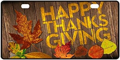 Happy Thanksgiving Day Leaves Strong And Durable Aluminum Car Metal License Plate Frame for Women/Men Two Holes Tag 11.8" X 6.1"