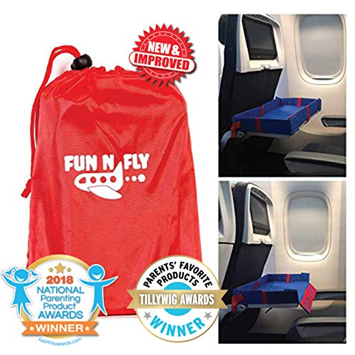 Fun N' Fly Foldable Travel Tray - Blue Red Portable Durable Kids, Toddler, Baby Play Space and Snack Desk for Airplane Travel by FunnFly