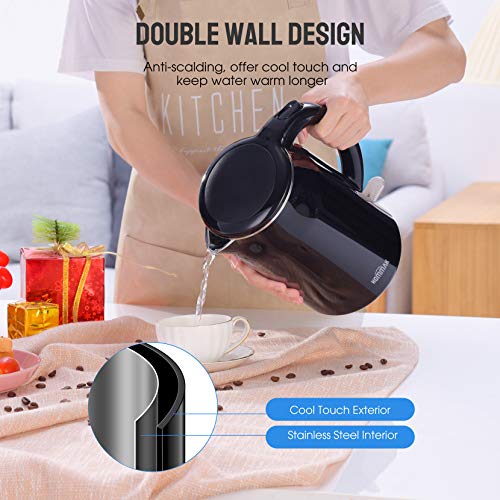 Hommak Electric Kettle,1.7L 1500W Double Wall Cool Touch 304 Stainless