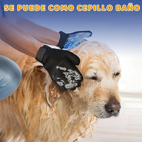 MXCOCO Guantes Removedores de Pelo para Mascotas (Par), Guantes con Cepillos para Bañar, Masajear Mascotas con Correas Ajustables, Perfecto para Quitar Pelos Largos de Perros y Gatos