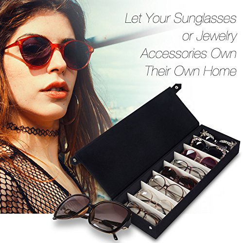Moldiy Sunglasses Storage Boxes, Black Suede Fabric Sunglass Display Box,Eyeglasses Eyewear Organizer Display Storage Case - 8 Slots - Thumbnail 3