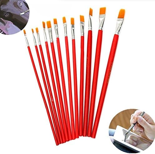 Paint Brush Lot 12Pcs Red Set Paint Brushes Different Shapes Nylon Hair Brush Oil Watercolor Collection Of Arts Supplies For Children