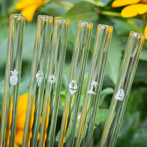 HÅLM Glas-Strohhalme - Summer Edition mit Gravur - 6 Stück gerade 20 cm - Sommer Strohhalme - Wiederverwendbare Glas… – Bild 2
