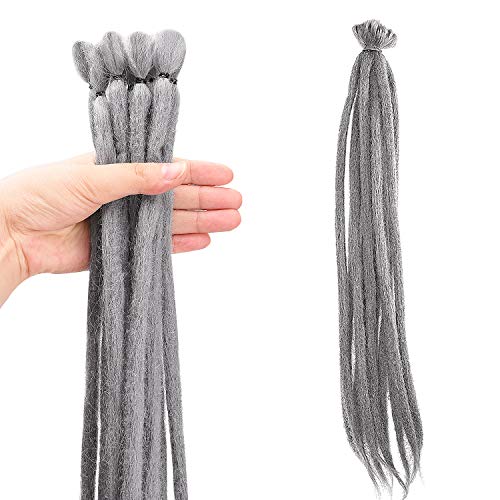 Noverlife 10 Strands 50cm/20″ Gray Dreadlock Extensions, Single Ended Crochet Synthetic Dreadlocks Accessories, Jamaica Punk Hip-Hop Reggae Hair Braiding Wigs Faux Locs for Fashion Men Women