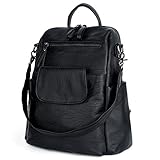 UTO Women Backpack Purse PU Washed Leather Ladies Rucksack Shoulder Bag, Black