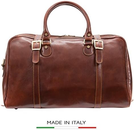 Alberto Bellucci Milano Unisex Italian Leather Milano Carry-on Overnight Getaway Duffel Gym Bag - Brown