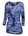 Lock and Love WT1059 Womens Round Neck 3/4 Sleeve Tie Dye Drape Top with Side Shirring XXL NAVY