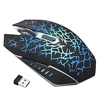 Computer Mouse，Freesa W200 Crack Six Button Wireless Charging Mute Mouse Rechargeable Wireless Silent LED Backlit USB Optical Ergonomic Gaming Mouse