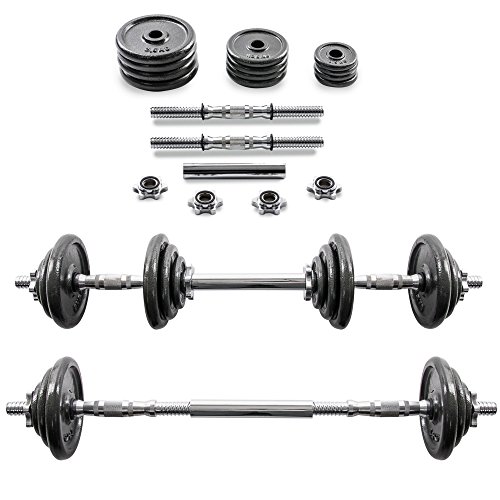 [- Home Treats 20KG Adjustable Cast Iron Dumbell/Barbell Set For Weight Lifting Training Bodybuildi