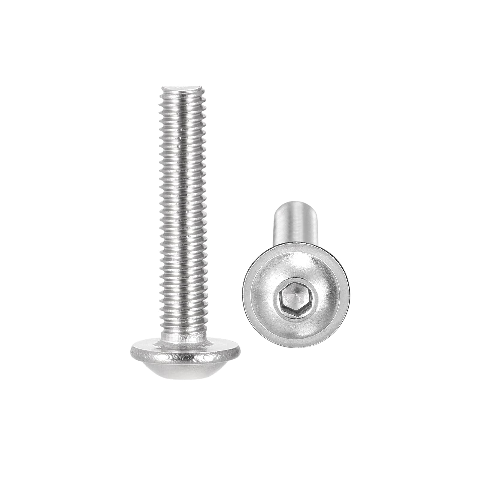 sourcing map Flanged Button Head Socket Cap Screws, M3*16mm Hex Socket Drive Screw, 304 Stainless Steel Fasteners Bolts, Fully Threaded Machine Screw 50Pcs