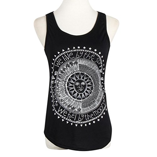Vovotrade Hot Women Sun Printed Blouse Sleeveless Vest Tee Shirt Blouse Casual Tank Tops (S, Black)