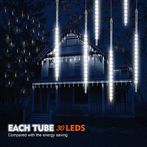 Rain Drop Lights 30cm 10 Tubes 300 LED,Meteor Shower Lights UL Certified Icicle Cascading Lights for Christmas Holiday Party Home Patio Outdoor Decoration,White