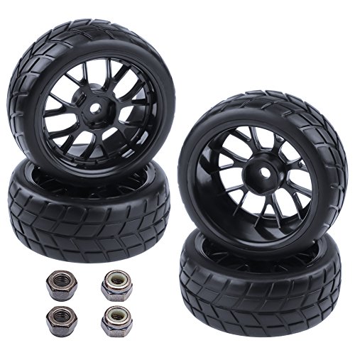 4-Pack HobbyPark RC Tires & Wheel Rims 12mm Hex Hub Y Shape w/Foam Inserts for 1/10 Remote Control Car On Road Touring
