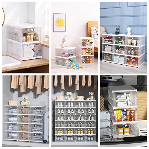 Plastic Storage Bins with Lids - Shoe Storage Shoe Organizer Shoe box Sneaker Storage Collapsible Storage bins Stackable Storage Totes Storage Container for Organizing Flodable Storage Bins (3 Pack)