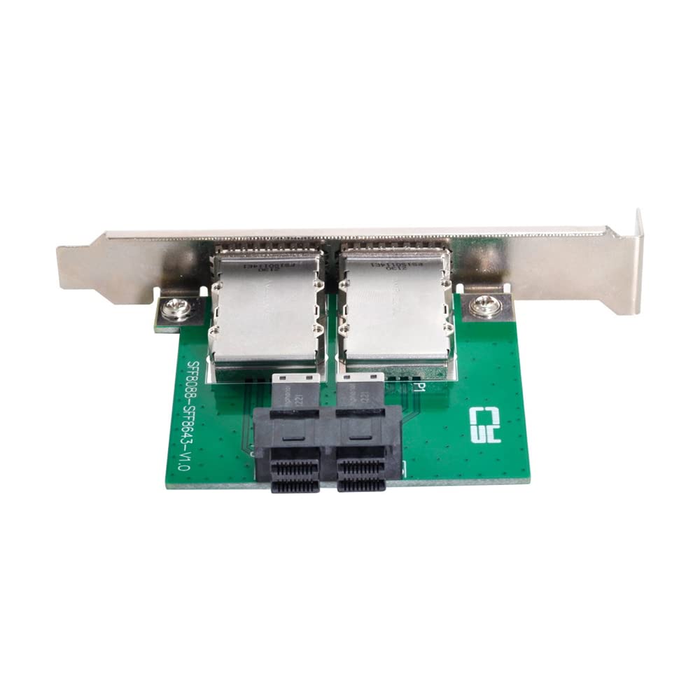 NFHK Dual Ports Mini SAS SFF-8088 To Internal SAS HD SFF-8643 PCBA Female Adapter With Low Profile Bracket