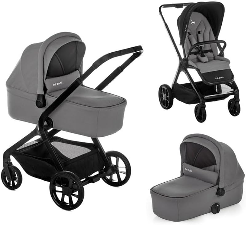 Kombo, Passeggino 2 in 1 con Navicella Rigida Rialzabile e Seduta Reversibile, Chiusura Automatica con una Mano, dalla Nascita fino a 22 kg, Grigio