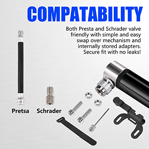 image for SHINYEVER Mini Bike Pump, Fits Presta & Schrader Valve Portable Ultral
