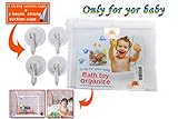 Bath Toy Organizer- Large Storage for Baby Boys & Girls With 2 Heavy Duty Lock Sanction Cups With Hooks-2 FREE BONUS Extra Strong Sanctions- Attach Perfectly To Tile & Glass- Large Mesh Organizer