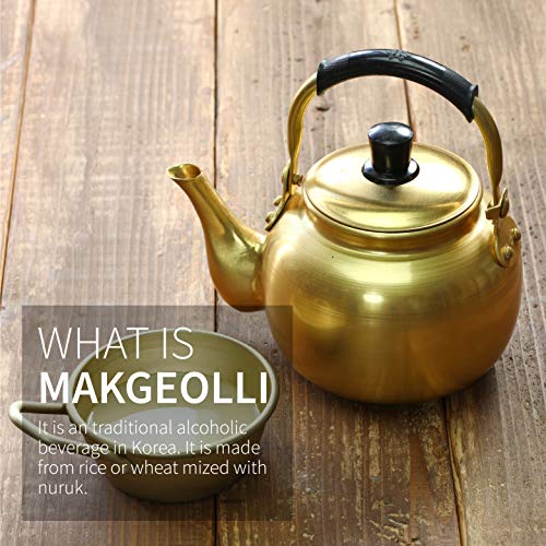 Eutuxia Makgeolli 4 Bowls + Kettle for Korean Traditional Raw Rice Wine, Dongdongju, Soup or Any Drinks. Lightweight & Sturdy Aluminum, Great for BBQ Parties, Camping & All Occasions. Made in Korea