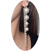 Dainty Boho Pearl Tassel Earrings - Wedding Pearl Chain Earrings for Women