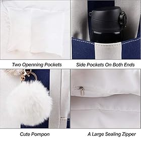 Women Large Beach Canvas Tote Bag with Zipper Pockets for Swim Pool Gym Hiking Picnic Travel 5151NjlK36L