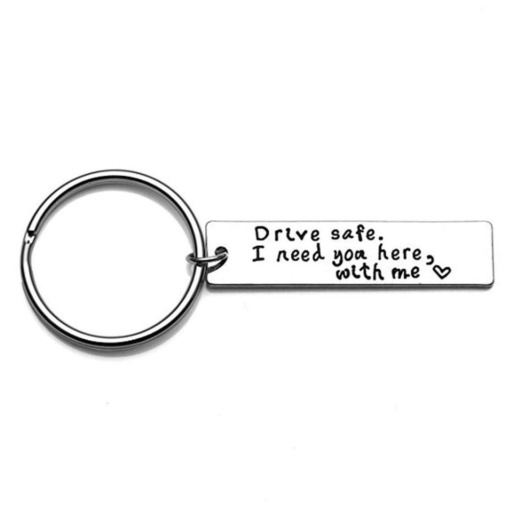 Chiak Unisex Alloy Engraved Drive Safe Letter Bar Pendant Link Chain Necklace/Keychain Keychains