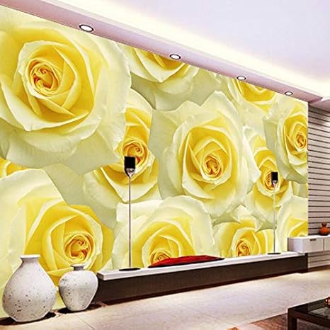 Amazon 写真壁画壁紙現代ロマンチックな黄色いバラの花リビングルームテレビ壁画フラッシュ布壁紙寝室 250cm X 160cm Diy 工具 ガーデン