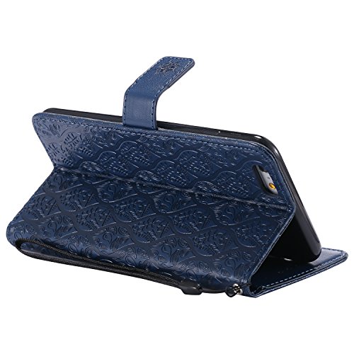iPhone 6s Plus/6 Plus Case 5.5 Inch, ARSUE PU Leather Mandala Rattan Floral Flower Embossed Folio Flip Cover with Credit Card Holder Kickstand for Apple iPhone 6s Plus iPhone 6 Plus,Navy Blue - Thumbnail 4