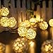 DecorNova Solar String Lights, 20 Feet 30 LED Rattan Ball Fairy Lights with Waterproof Solar Panel & 2 Lighting Modes for Outdoor Patio Lawn Garden Christmas Party Decorations, Warm White