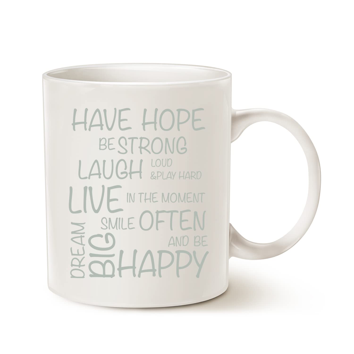 Funny Inspirational Coffee Mug Unique Christmas Gifts, Have Hope Be Strong Typography Motivational Quote Ceramic Cup White