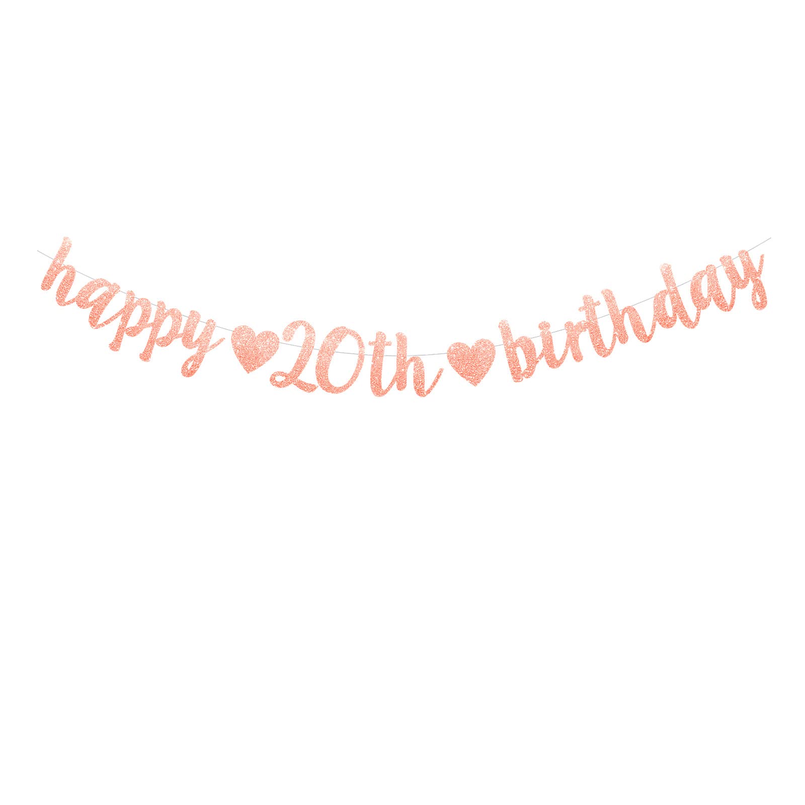 bng-bng 20th Birthday decoration girls rose gold Glittery Happy 20th Birthday Banner Bunting For Girls Women age 20 Party Decoration Photo Backdrop Party Supplies