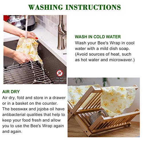 Reusable Beeswax Food Wrap 3-Pack, JONYJ Eco-Friendly Reusable Sandwich Wraps, Plastic Alternative Sustainable Organic Food Storage Wrap for Cheese, Fruit, Bread, Snacks - 1 Large, 1 Medium, 1 Small