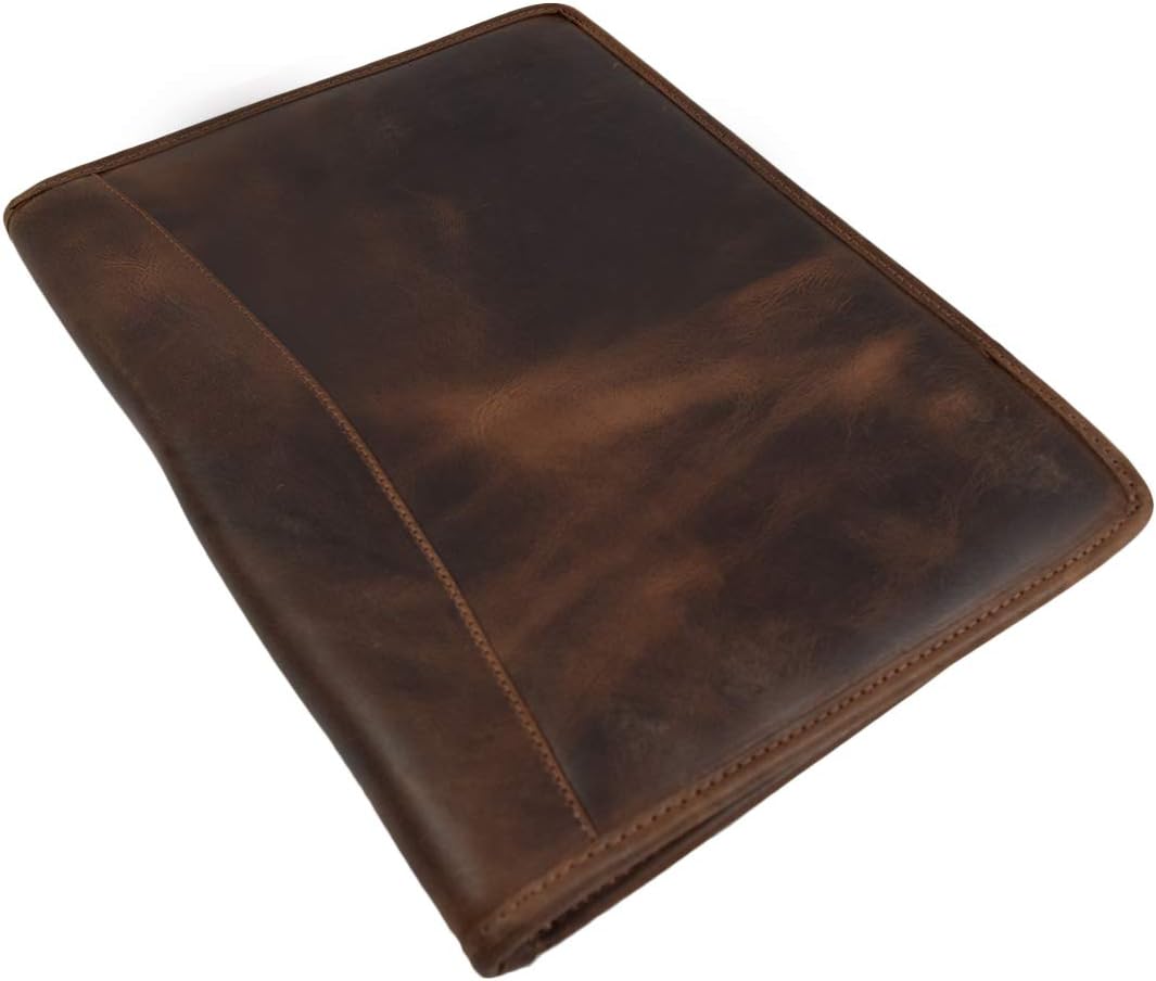 Hide & Drink, Leather Professional Portfolio/Document Folder Organizer Padfolio / A4 Writing Pad w/Pen & Card Holder Handmade : Bourbon Brown : Office Products